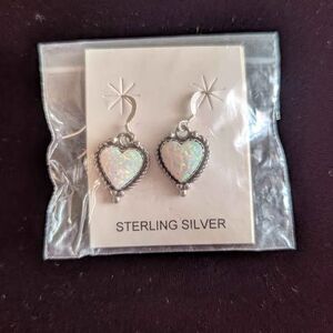 Sterling Silver Opal Heart Earrings